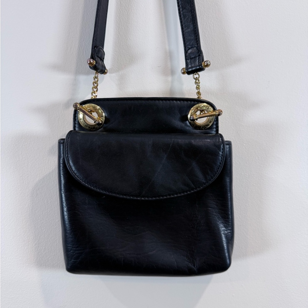 🔥Silver Blue Black Leather Crossbody Bag with Gold Hardware EUC🔥